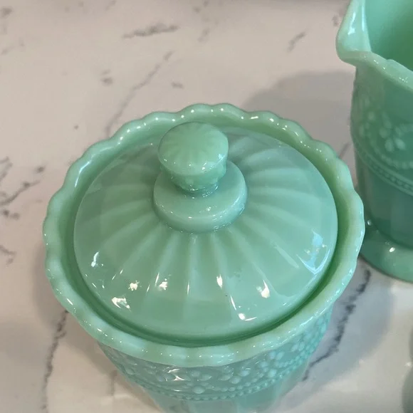 Pioneer Woman Mint Green Glass Butter Dish Creamer Sugar Set - Picture 7 of 16